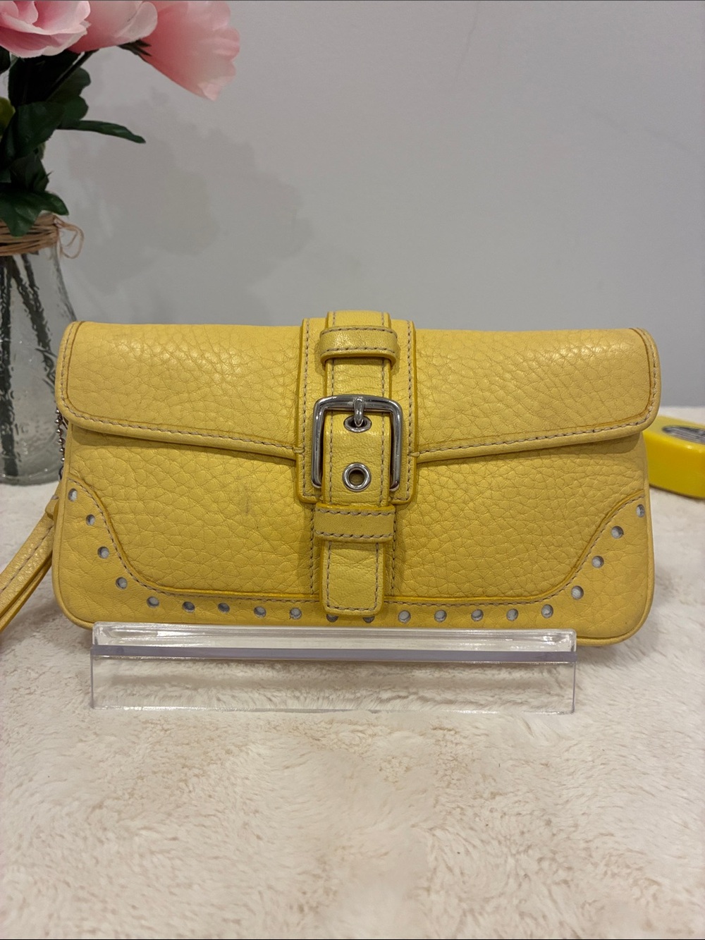 Coach Soho Yellow Leather Buckle Clutch Wristlet Studded Y2K Bag